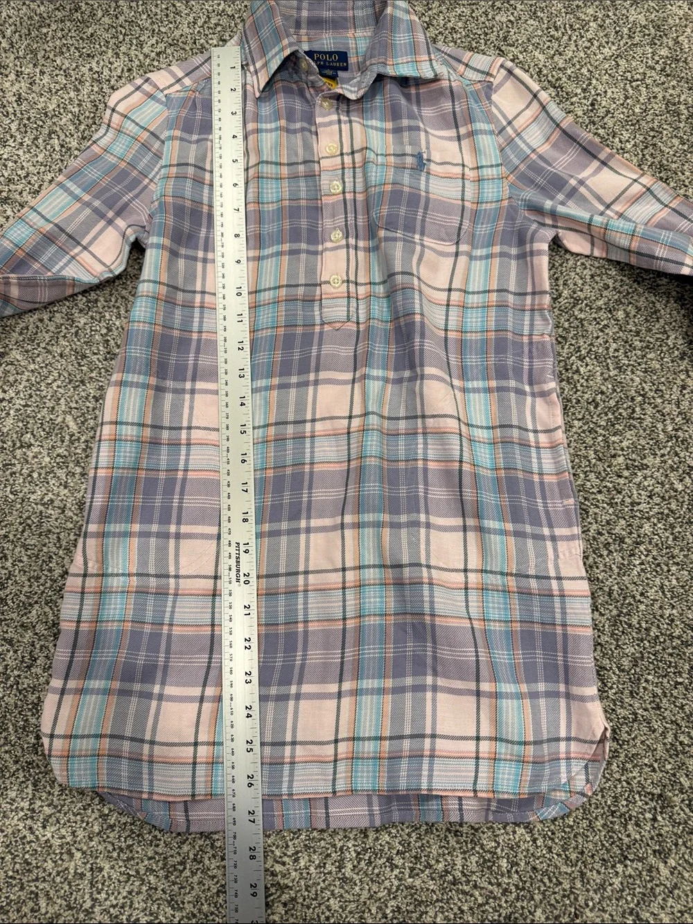 New! Polo Ralph Lauren Girls Sz 7 Pastel Plaid Button-Front Popover Shirt Dress